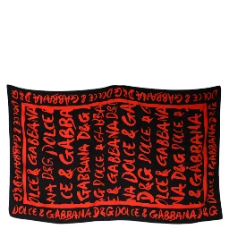 Black Red Logo Print Cotton Beach Towel