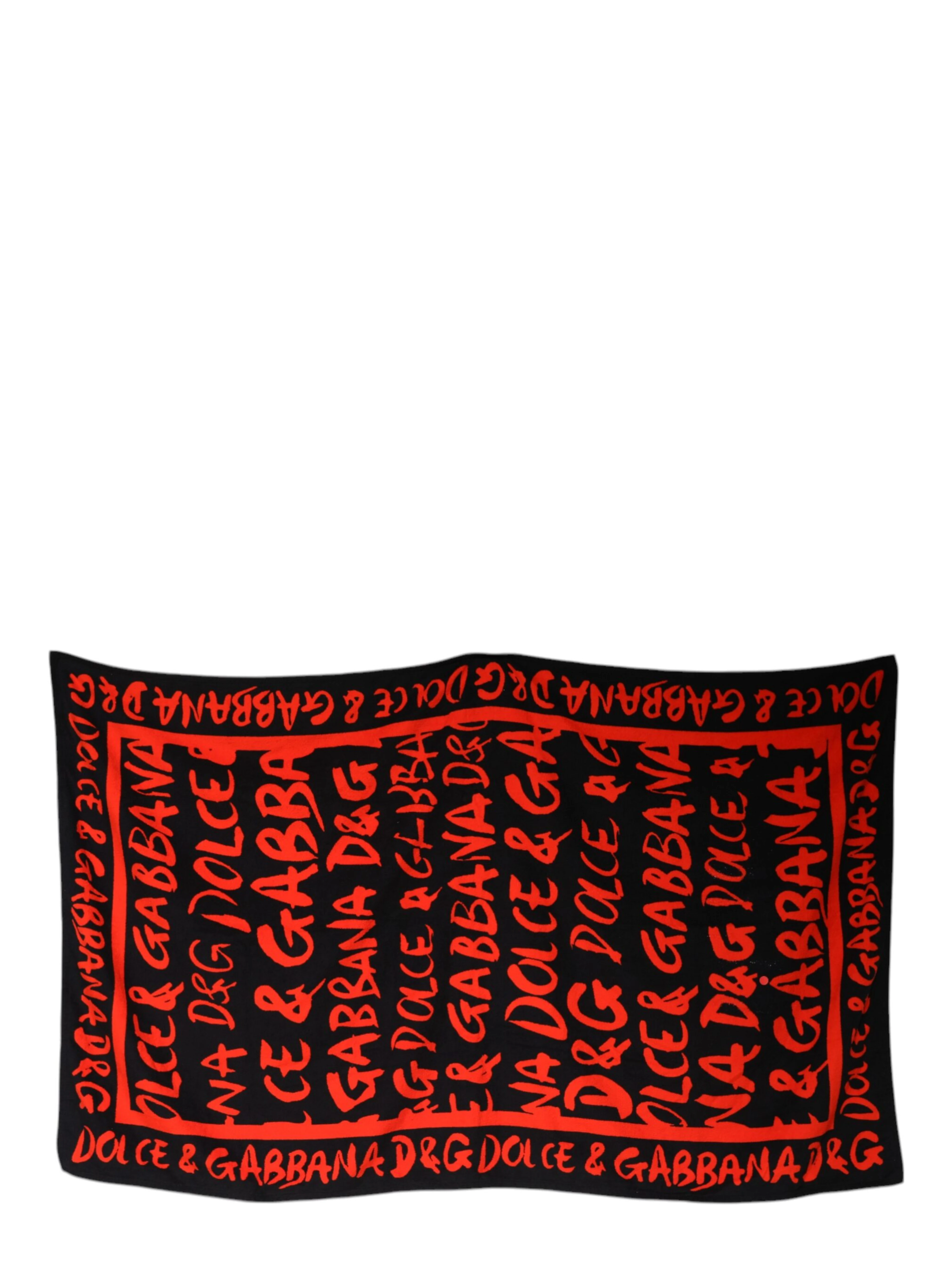 Black Red Logo Print Cotton Beach Towel