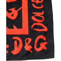 Black Red Logo Print Cotton Beach Towel
