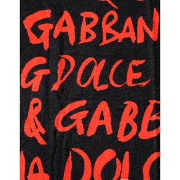 Black Red Logo Print Cotton Beach Towel
