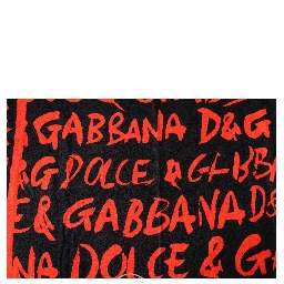 Black Red Logo Print Cotton Beach Towel