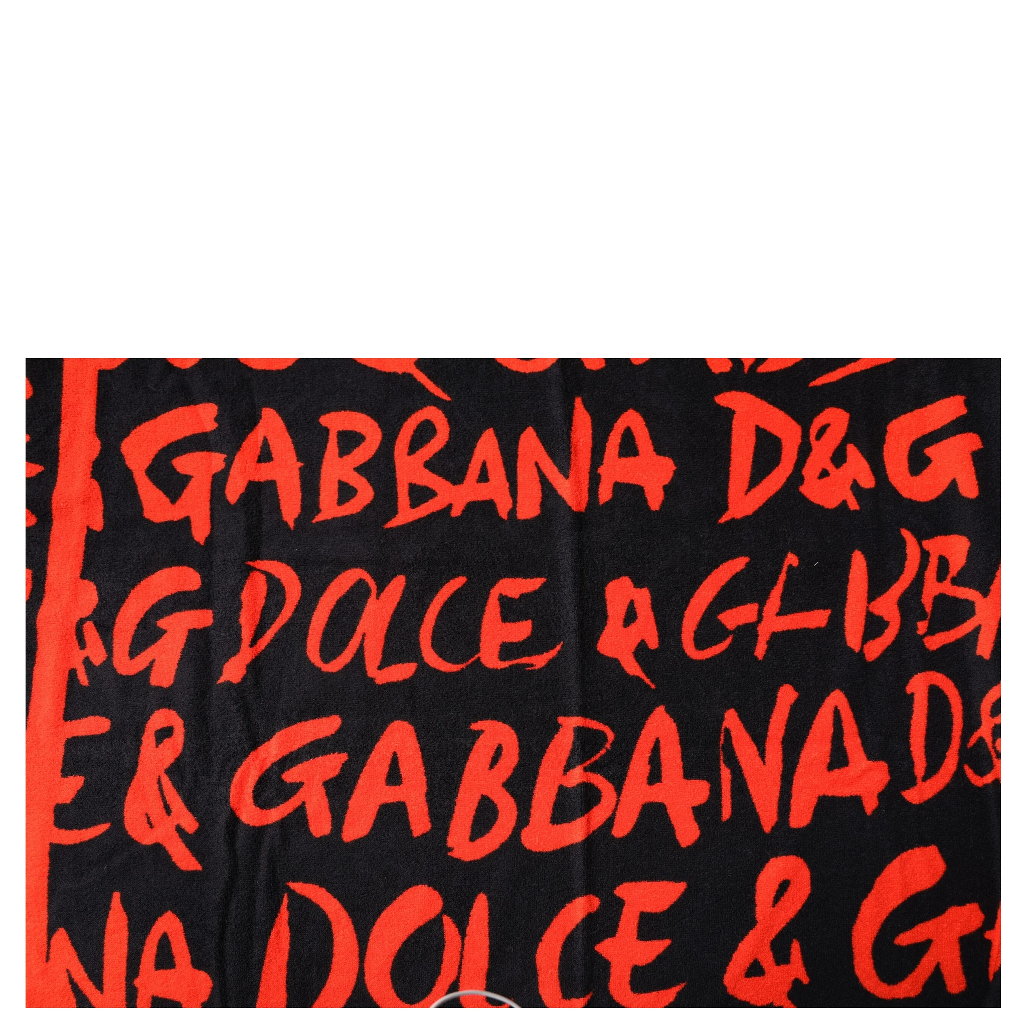 Black Red Logo Print Cotton Beach Towel