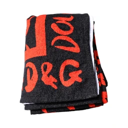 Black Red Logo Print Cotton Beach Towel