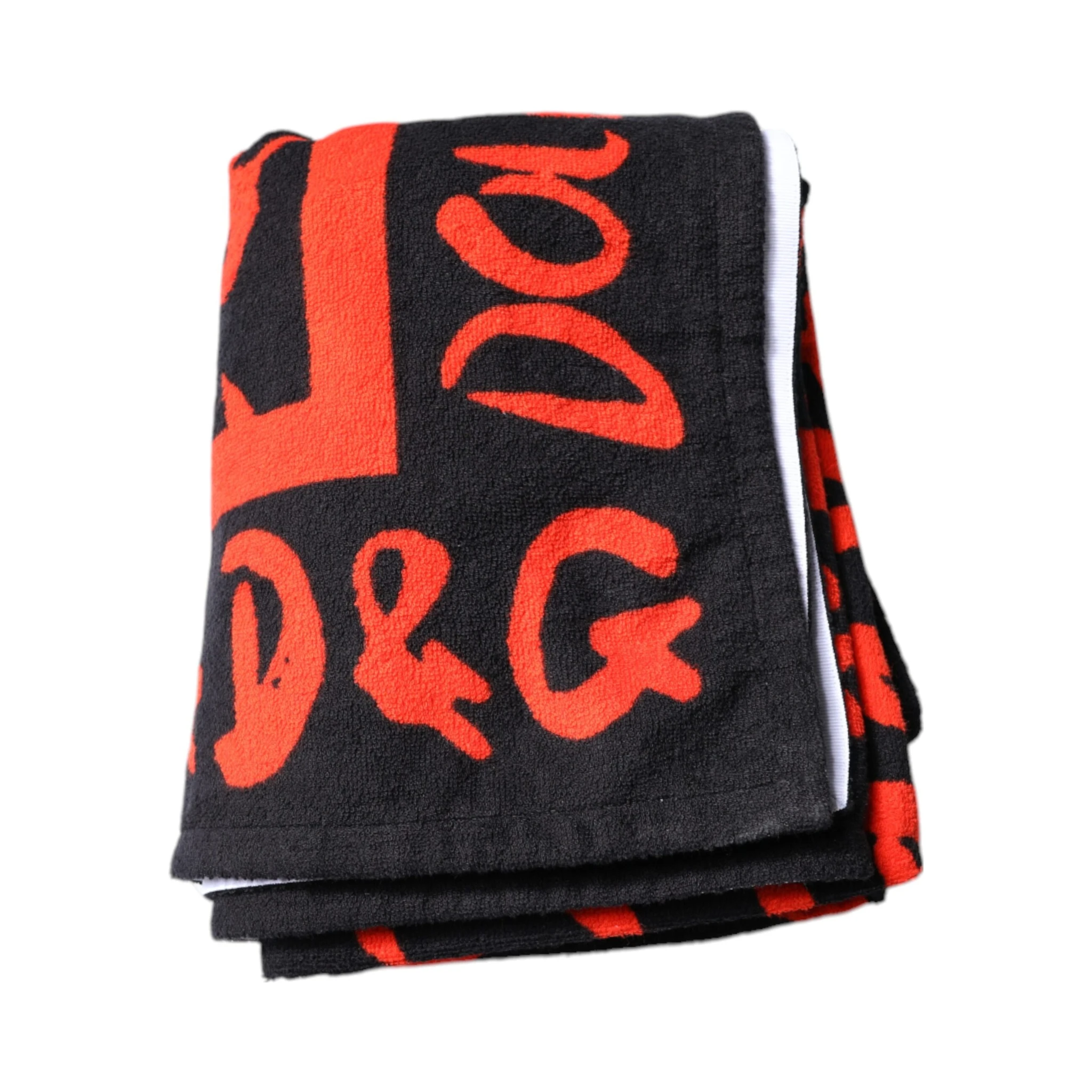 Black Red Logo Print Cotton Beach Towel