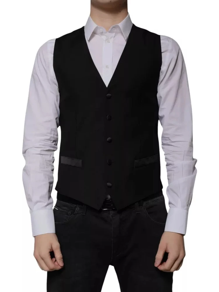 Black Wool Formal Dress Men Waistcoat Vest