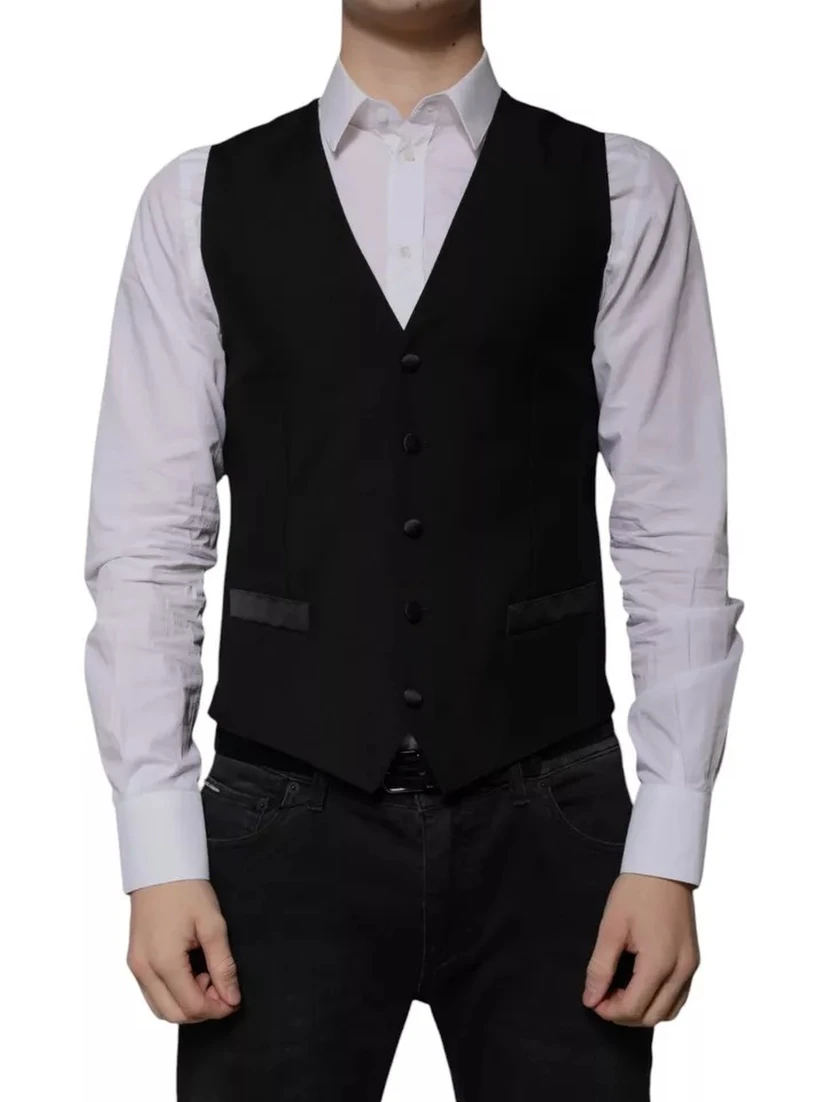 Black Wool Formal Dress Men Waistcoat Vest