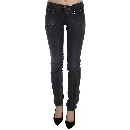 Grey Washed Low Waist Zipper Side Skinny Denim Jeans