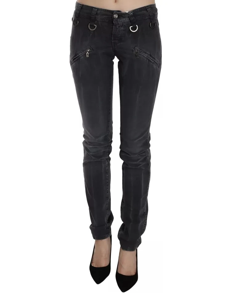 Grey Washed Low Waist Zipper Side Skinny Denim Jeans