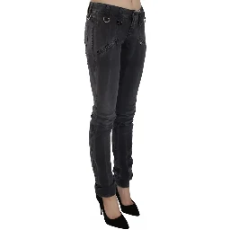 Grey Washed Low Waist Zipper Side Skinny Denim Jeans
