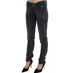 Grey Washed Low Waist Zipper Side Skinny Denim Jeans