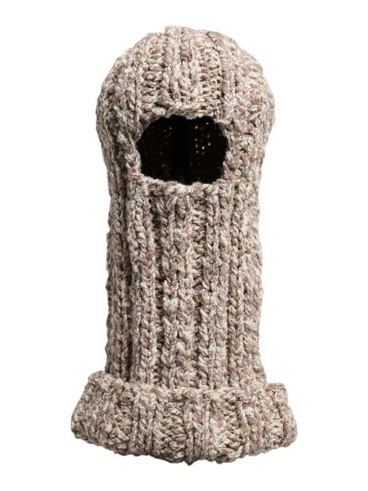 Beige Wool Knitted Ski Mask Balaclava Hat