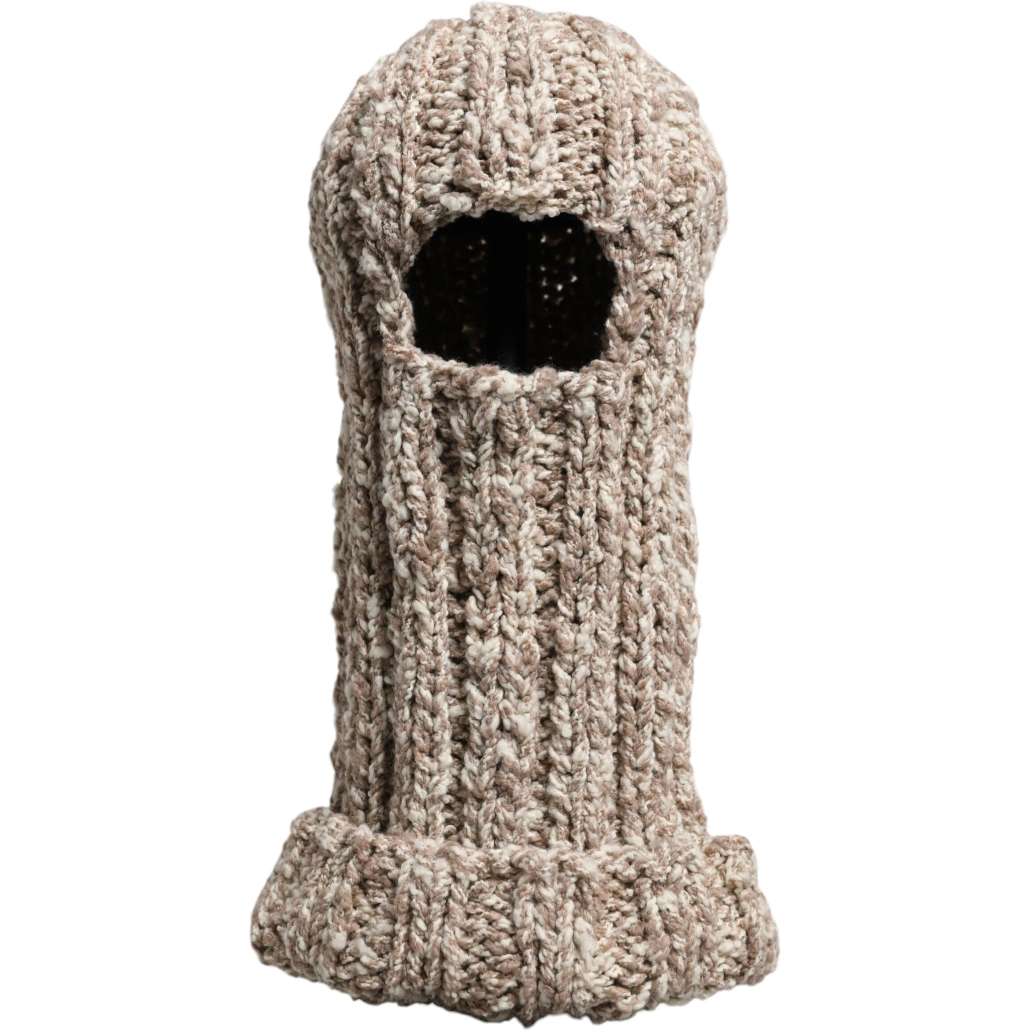 Beige Wool Knitted Ski Mask Balaclava Hat