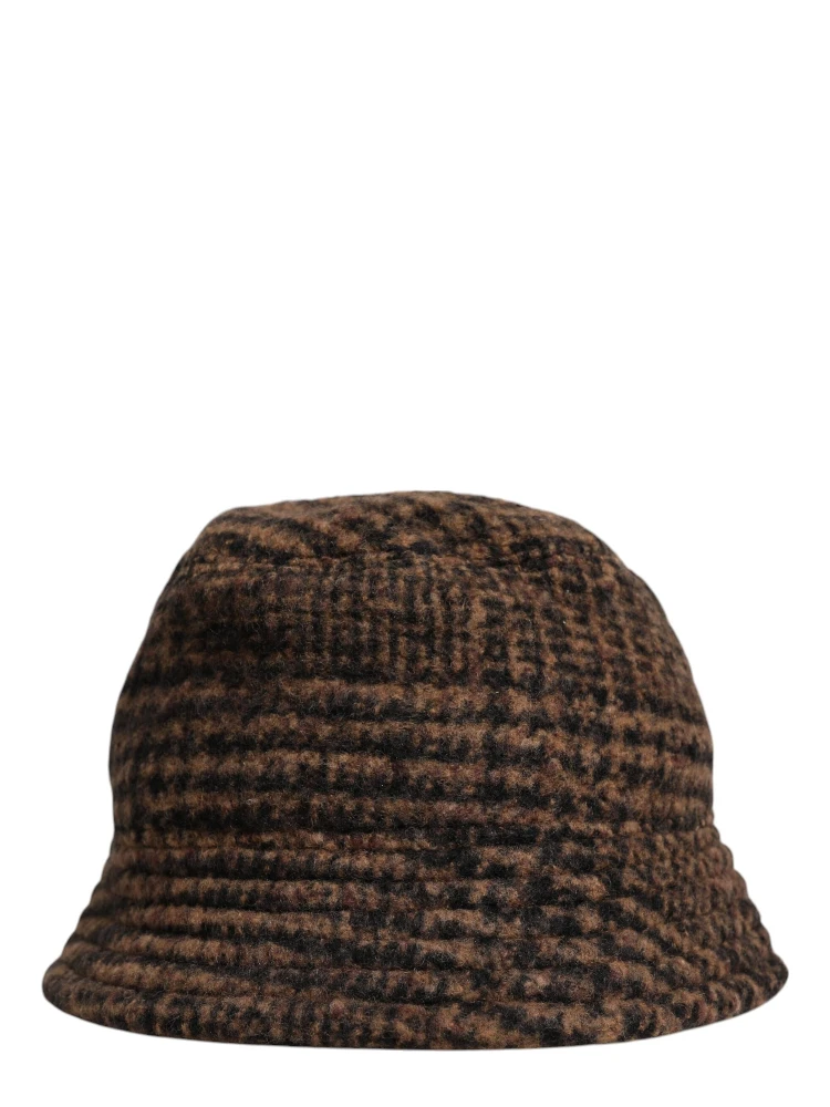 Brown Houndstooth Wool Woven Bucket Hat