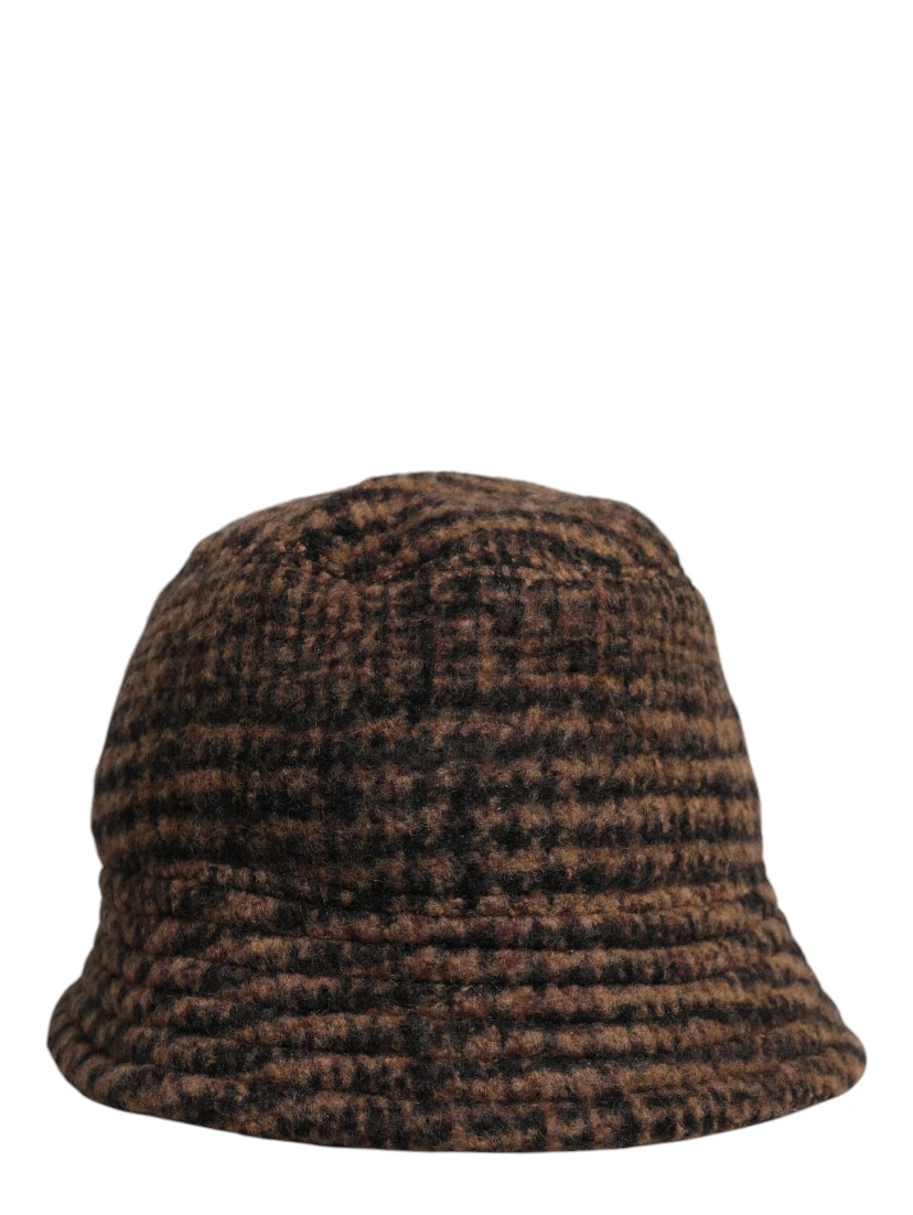 Brown Houndstooth Wool Woven Bucket Hat