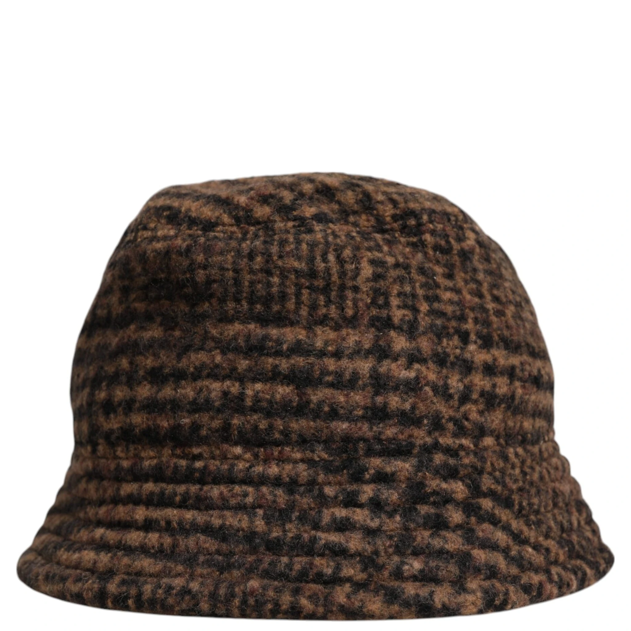 Brown Houndstooth Wool Woven Bucket Hat