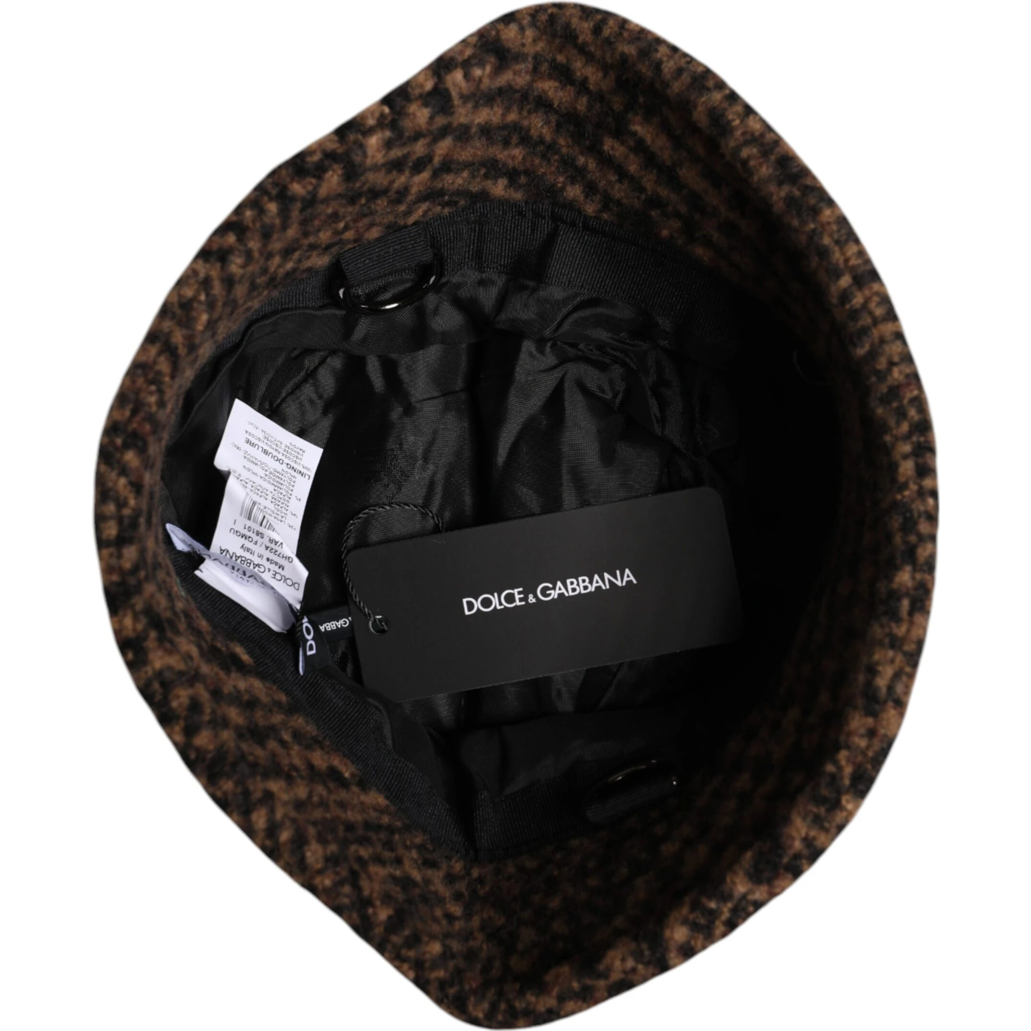 Brown Houndstooth Wool Woven Bucket Hat