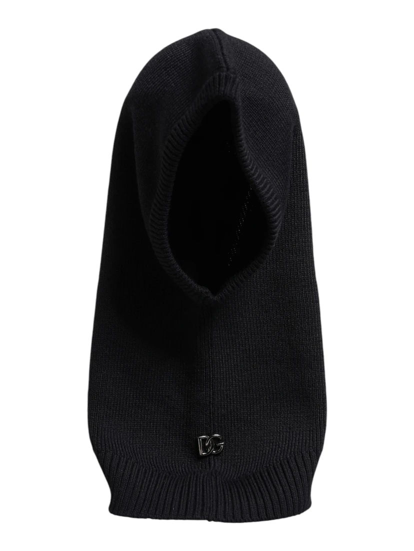 Black Wool Whole Head Wrap Balaclava Hat