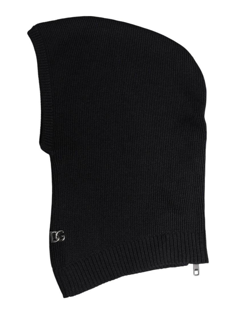 Black Wool Whole Head Wrap Balaclava Hat