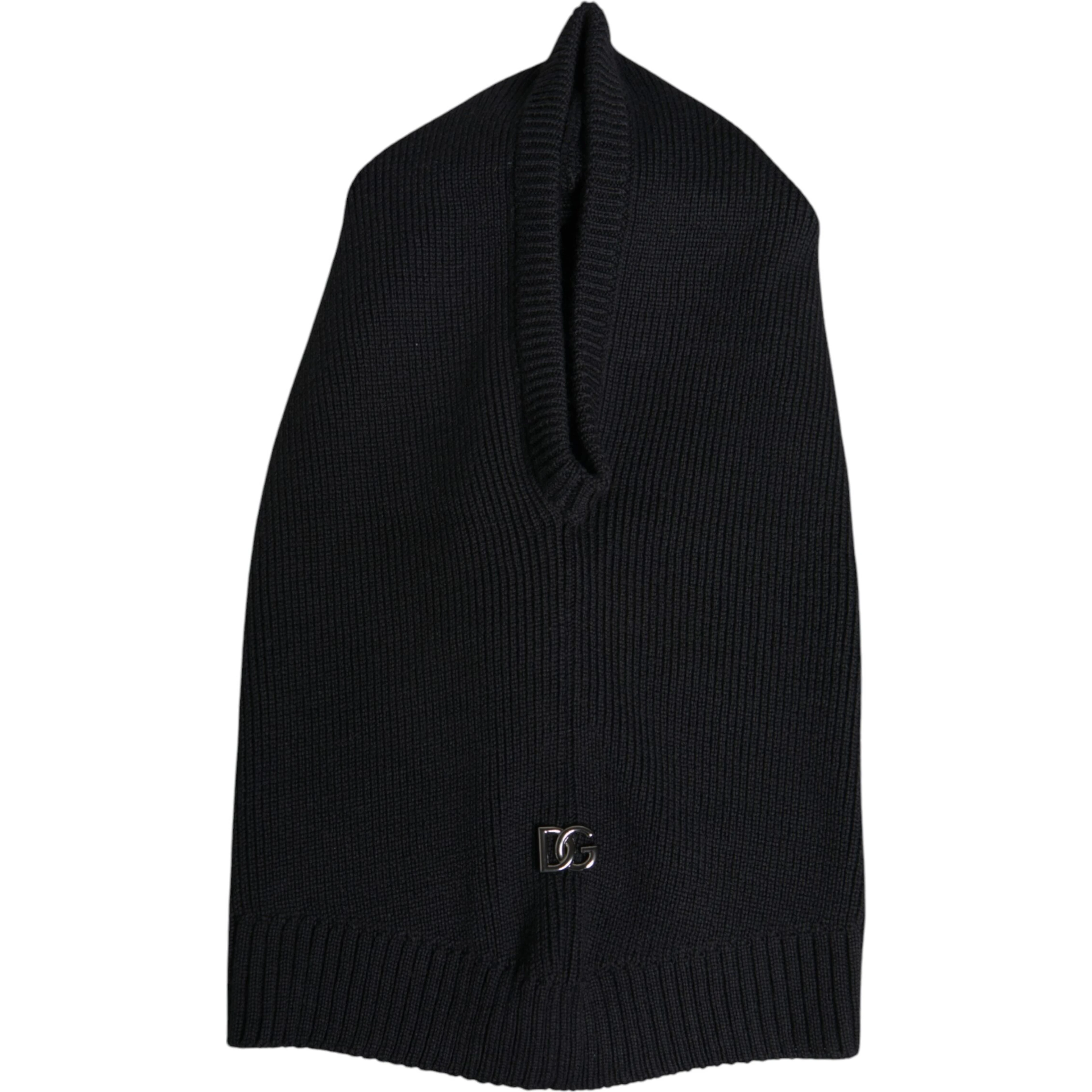 Black Wool Whole Head Wrap Balaclava Hat