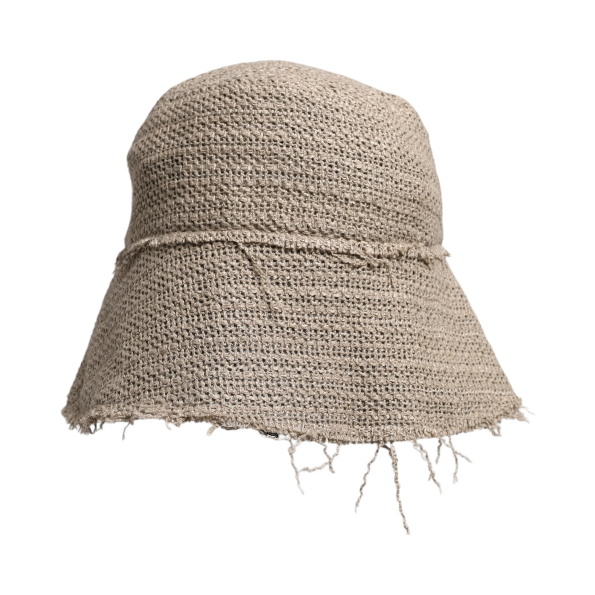 Beige Linen Wide Brim Bucket Hat