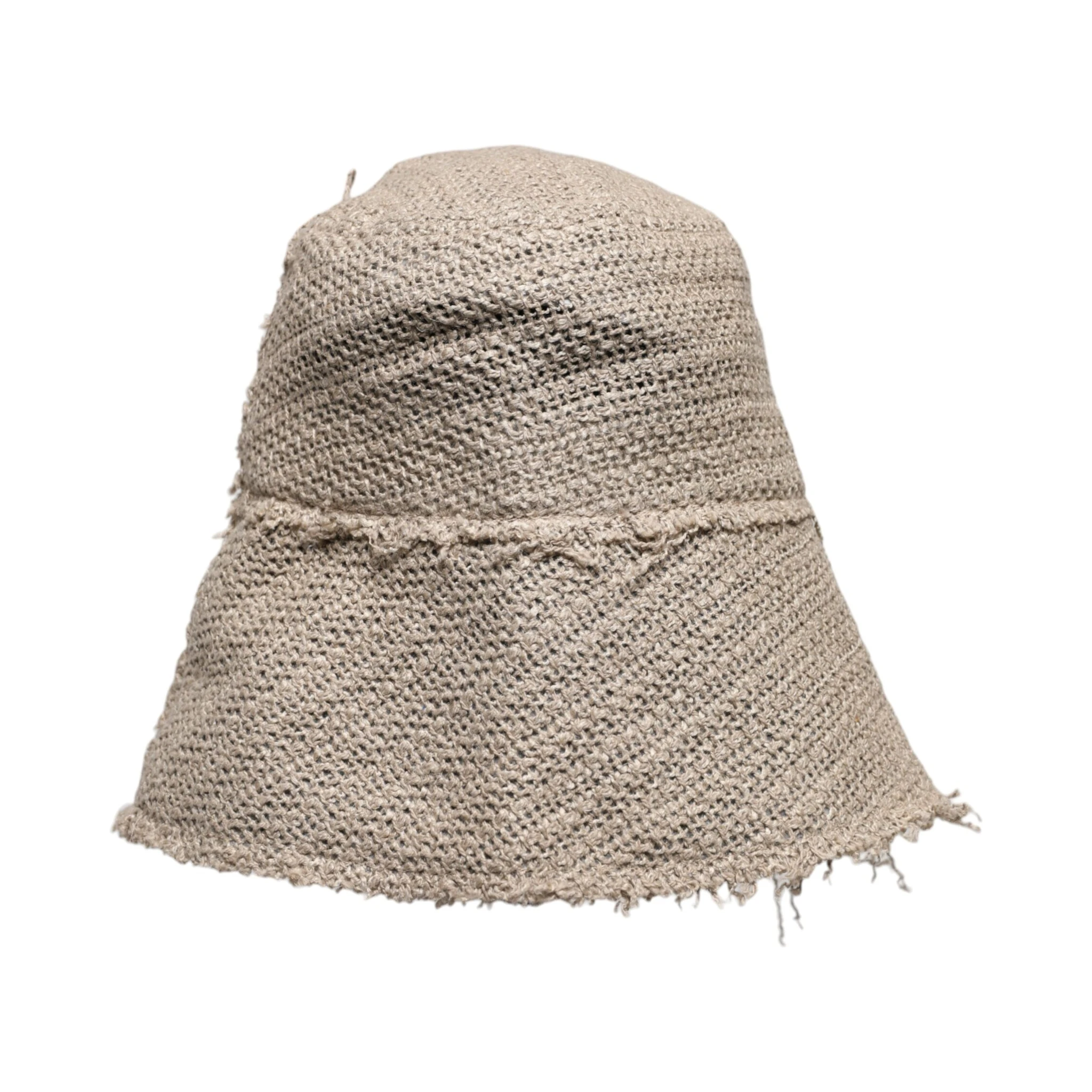 Beige Linen Wide Brim Bucket Hat