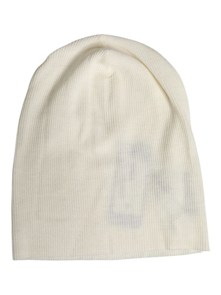 Beige Wool Blend Knitted Beanie Cap
