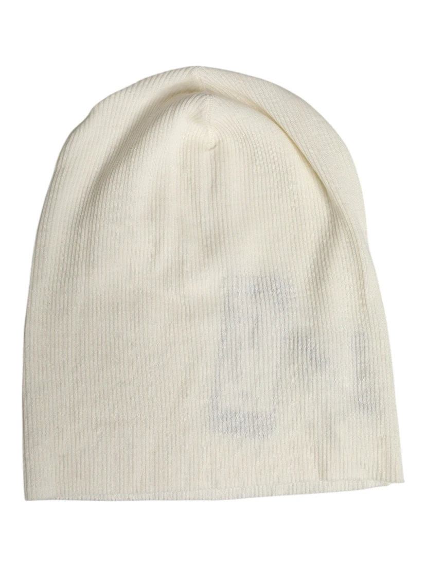 Beige Wool Blend Knitted Beanie Cap