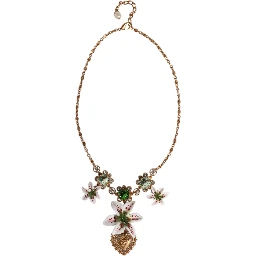 Gold Brass Lily Crystal Sacred Heart Pendant Necklace