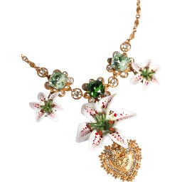 Gold Brass Lily Crystal Sacred Heart Pendant Necklace