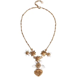 Gold Brass Lily Crystal Sacred Heart Pendant Necklace