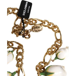 Gold Brass Short Chain Flower Crystal Pendant Necklace