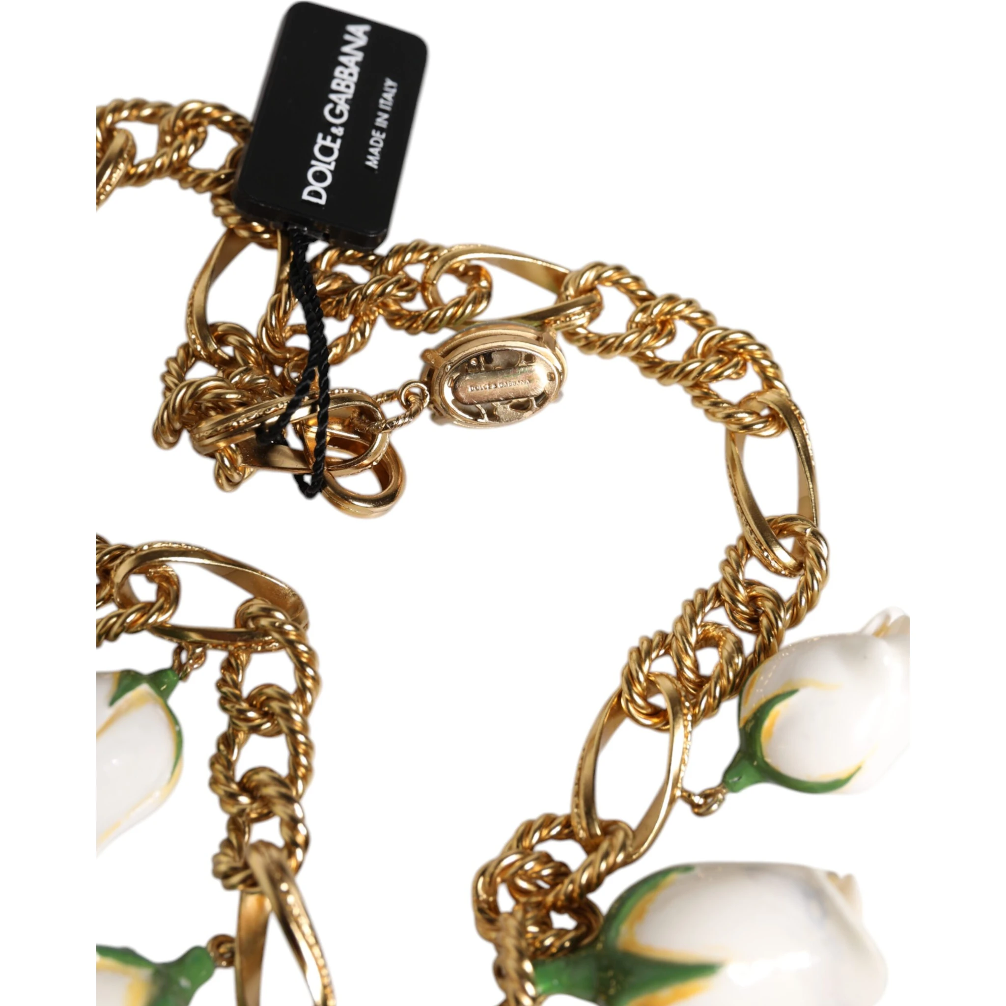 Gold Brass Short Chain Flower Crystal Pendant Necklace