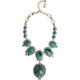 Gold Brass Pietre Oval Crystal Embellished Necklace