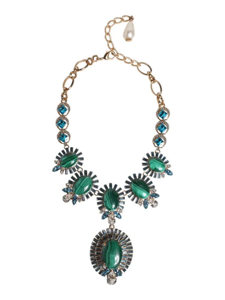 Gold Brass Pietre Oval Crystal Embellished Necklace