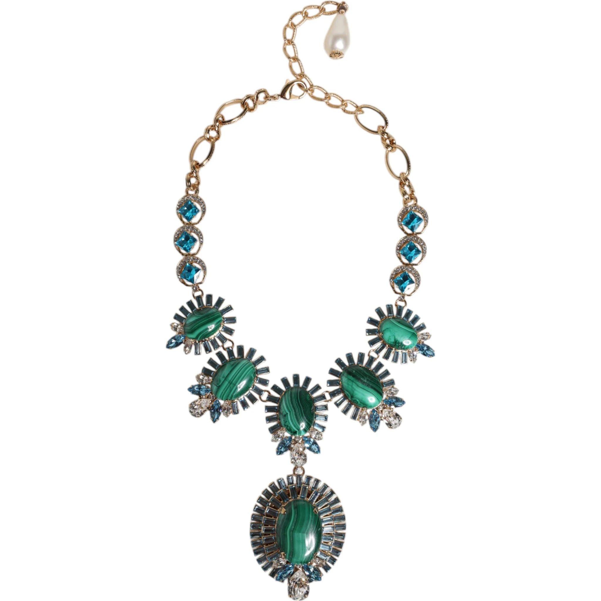 Gold Brass Pietre Oval Crystal Embellished Necklace