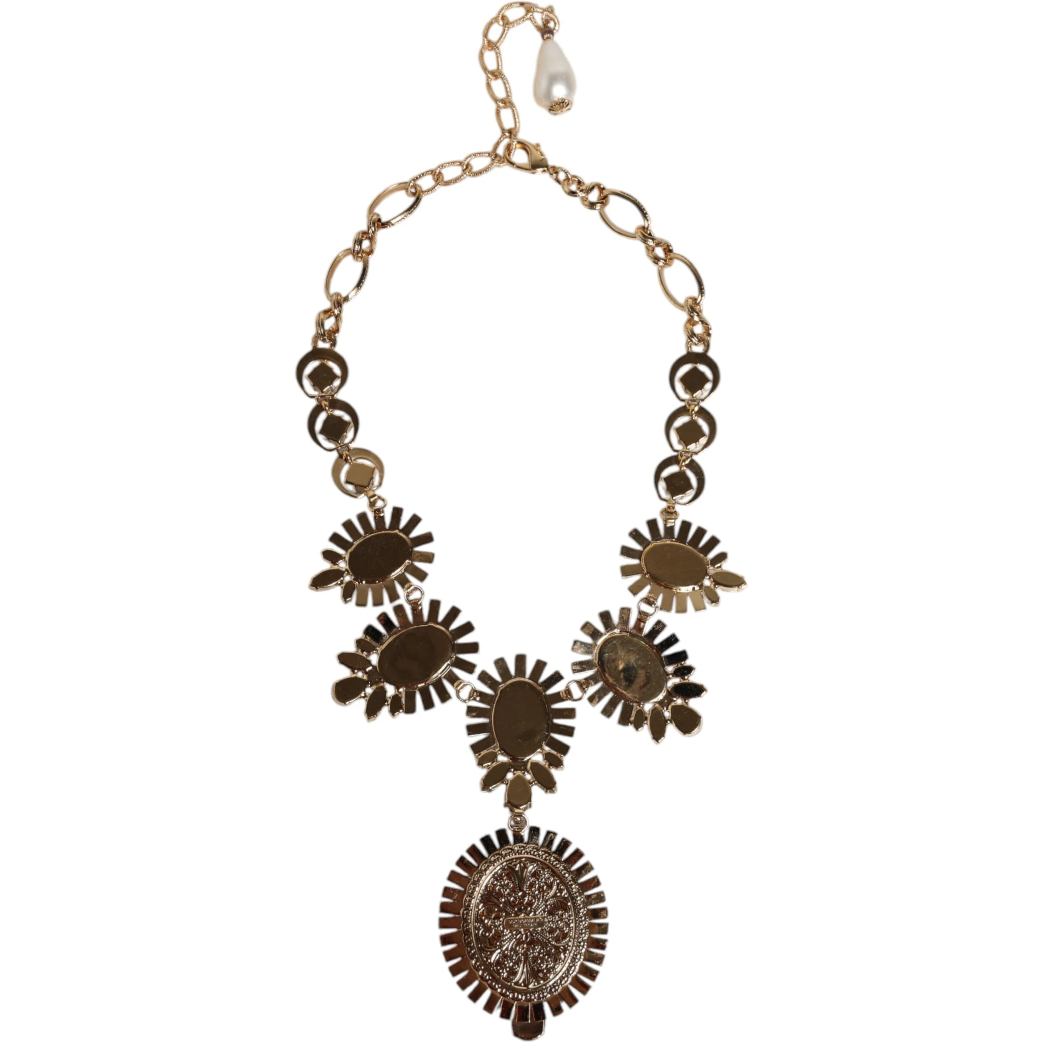 Gold Brass Pietre Oval Crystal Embellished Necklace