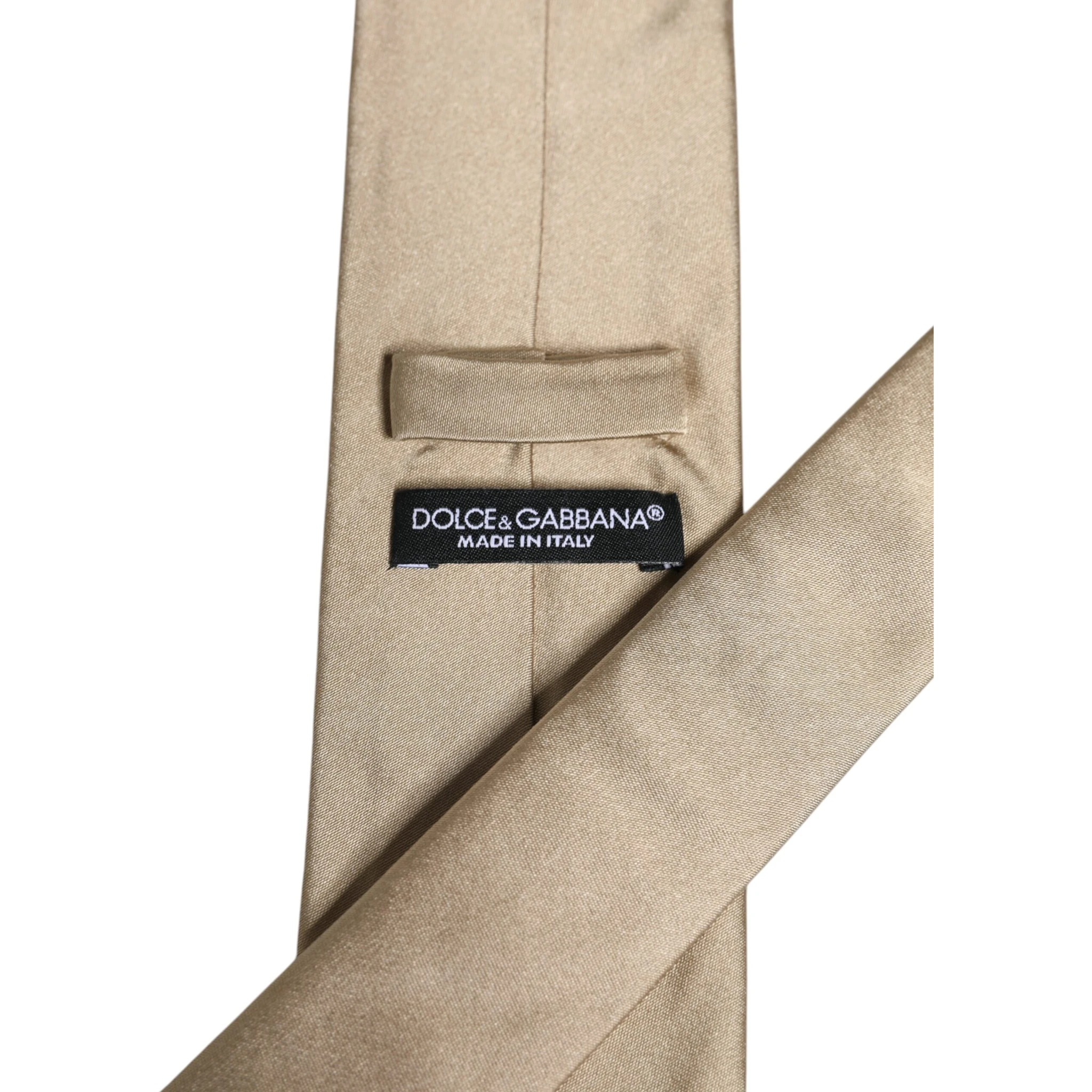 Beige Solid Silk Adjustable Necktie Tie