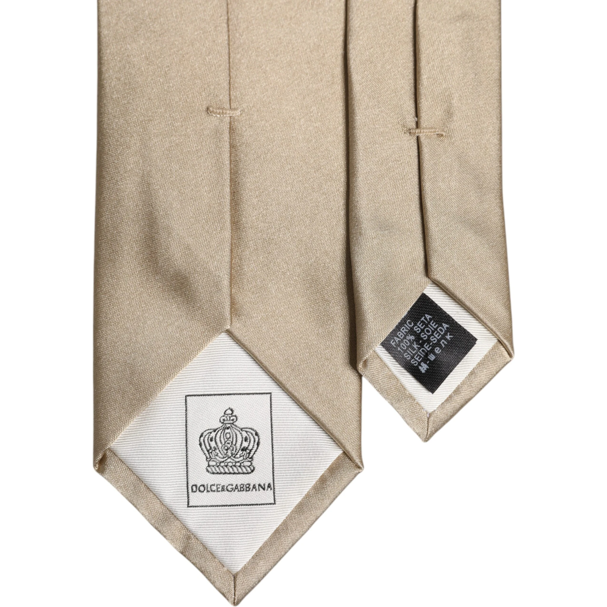 Beige Solid Silk Adjustable Necktie Tie