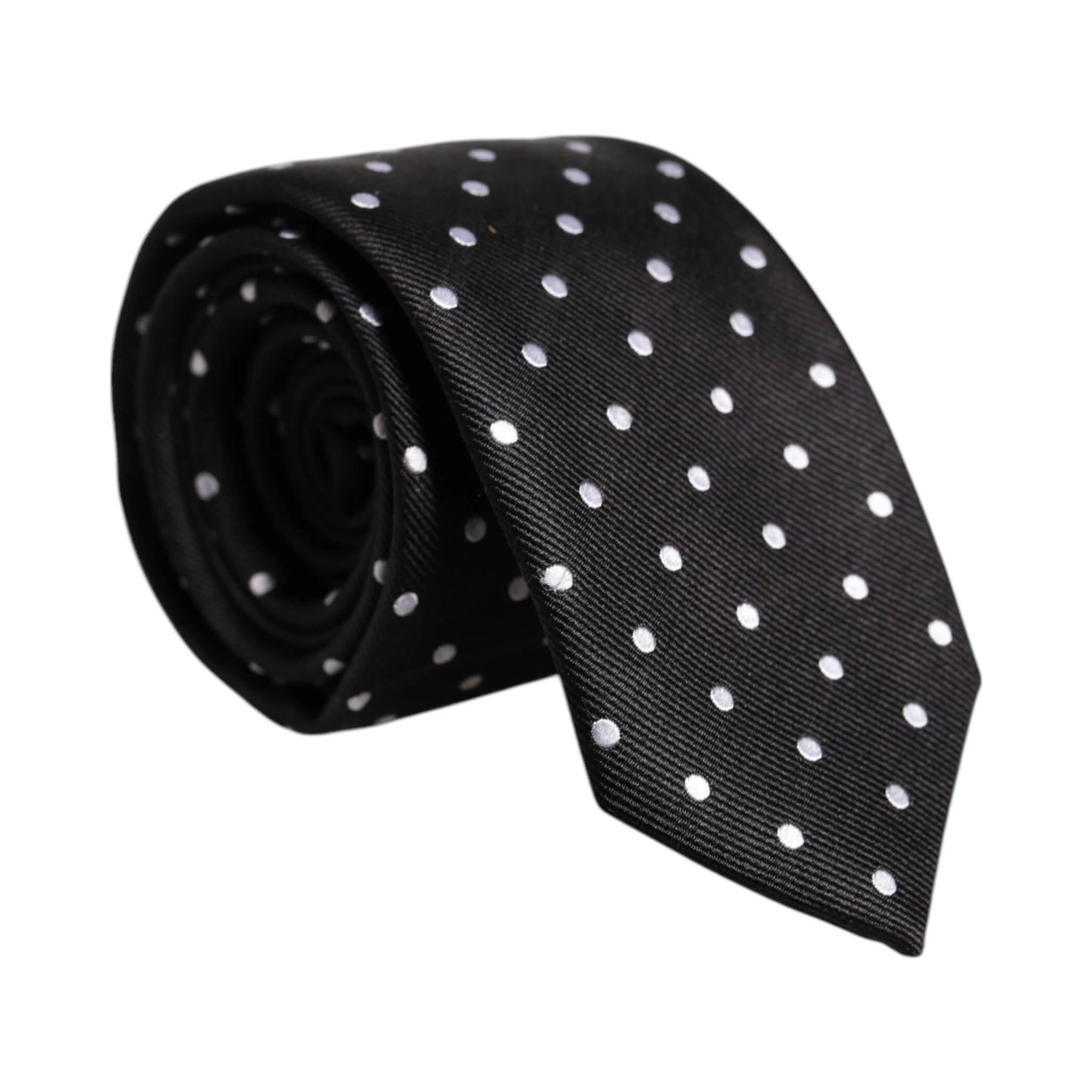 Black Polka Dots Silk Adjustable Necktie Tie