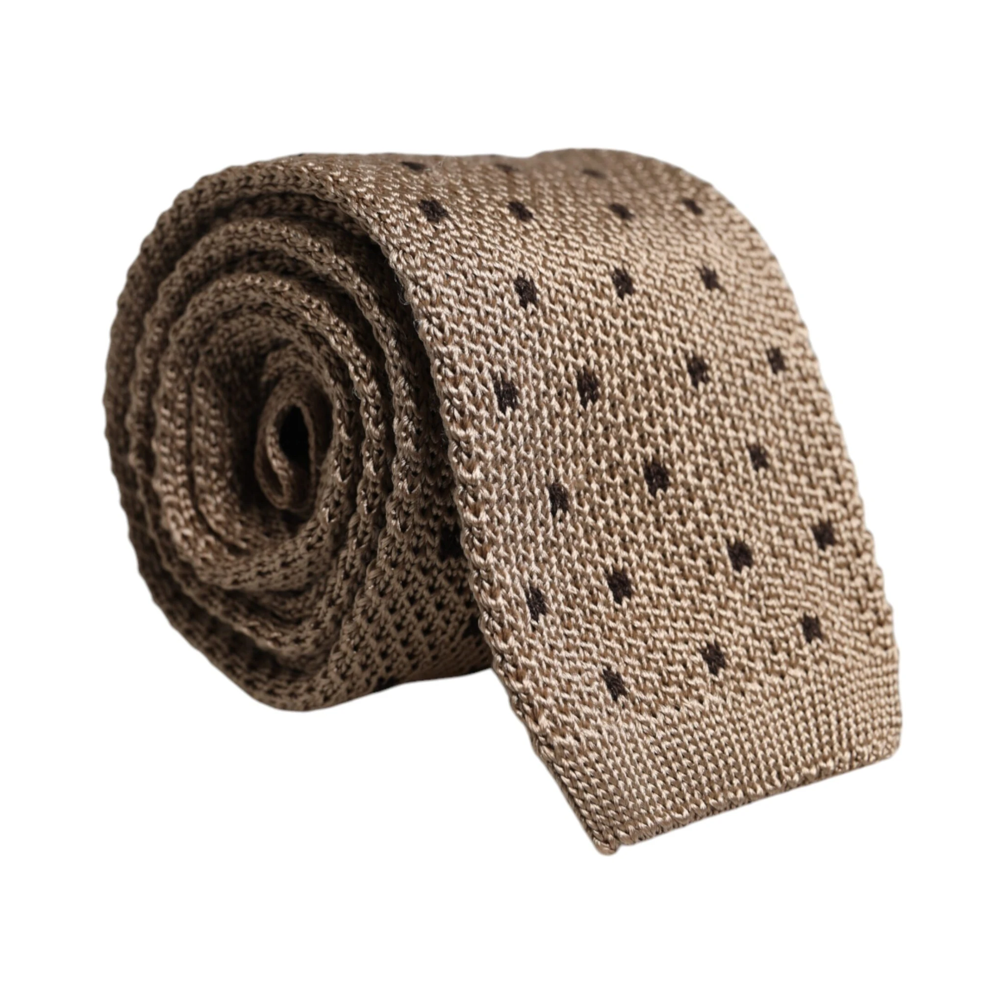 Beige Polka Dot Silk Adjustable Necktie Tie