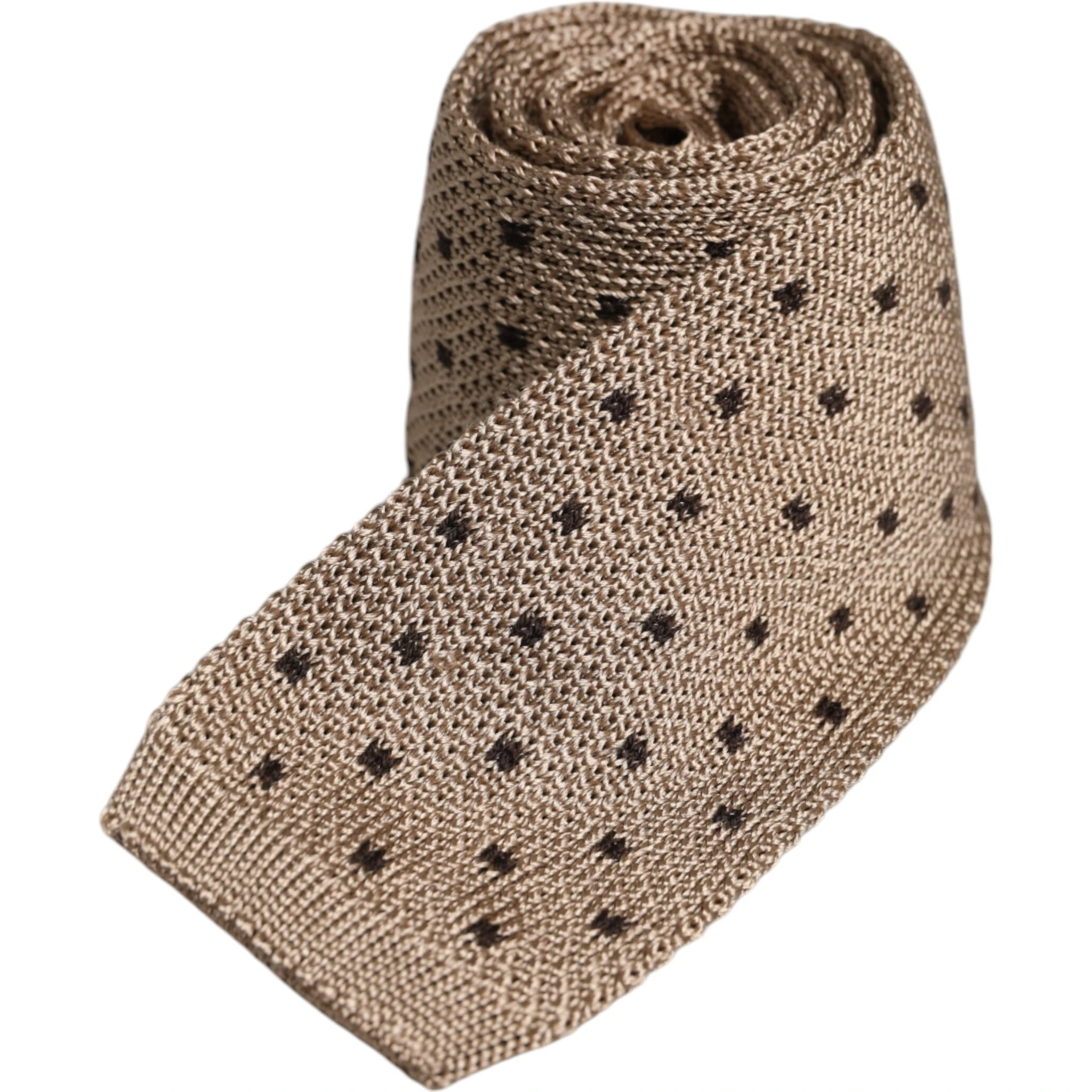 Beige Polka Dot Silk Adjustable Necktie Tie