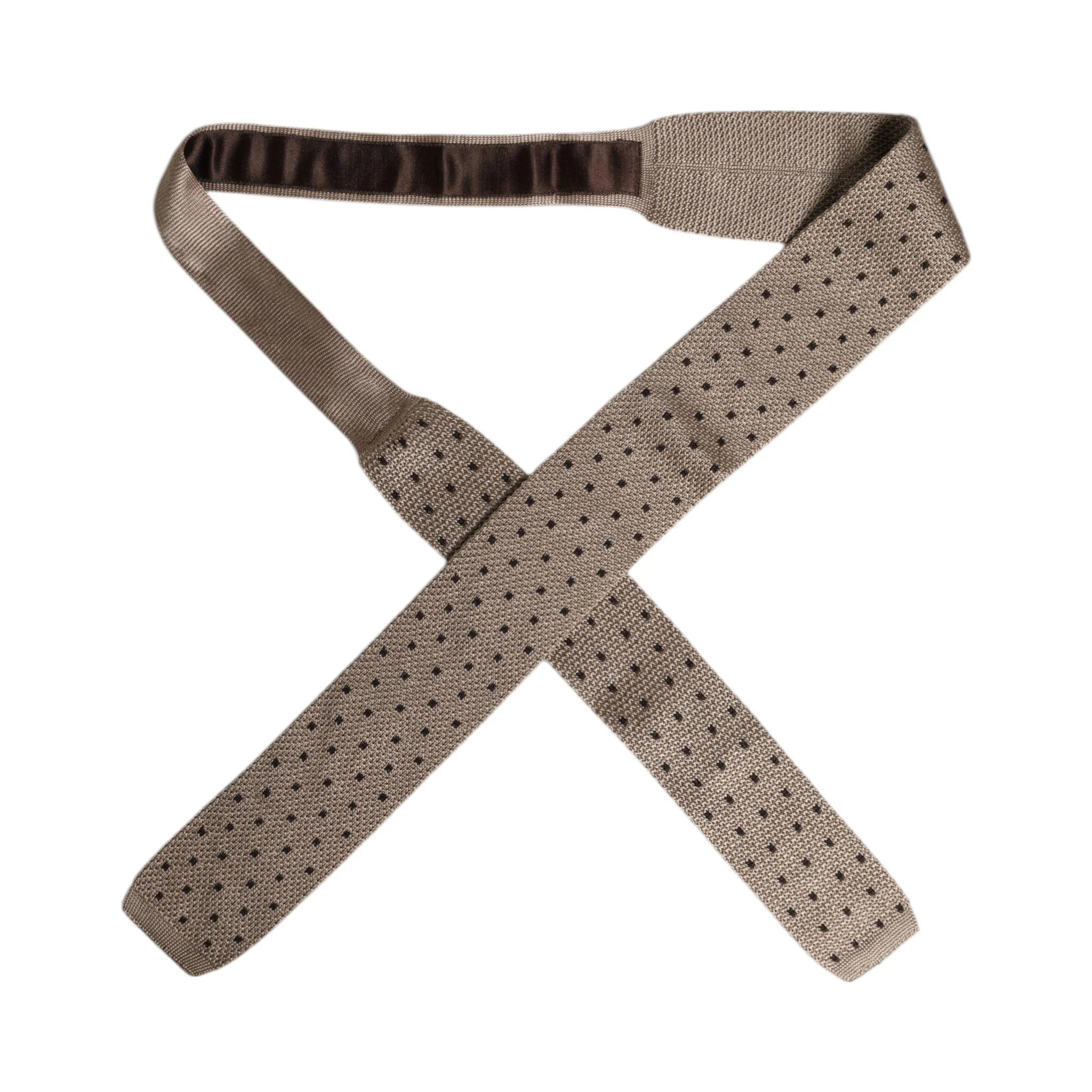 Beige Polka Dot Silk Adjustable Necktie Tie