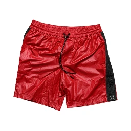Red Polyester Beachwear Shorts 2Pc Swimwear