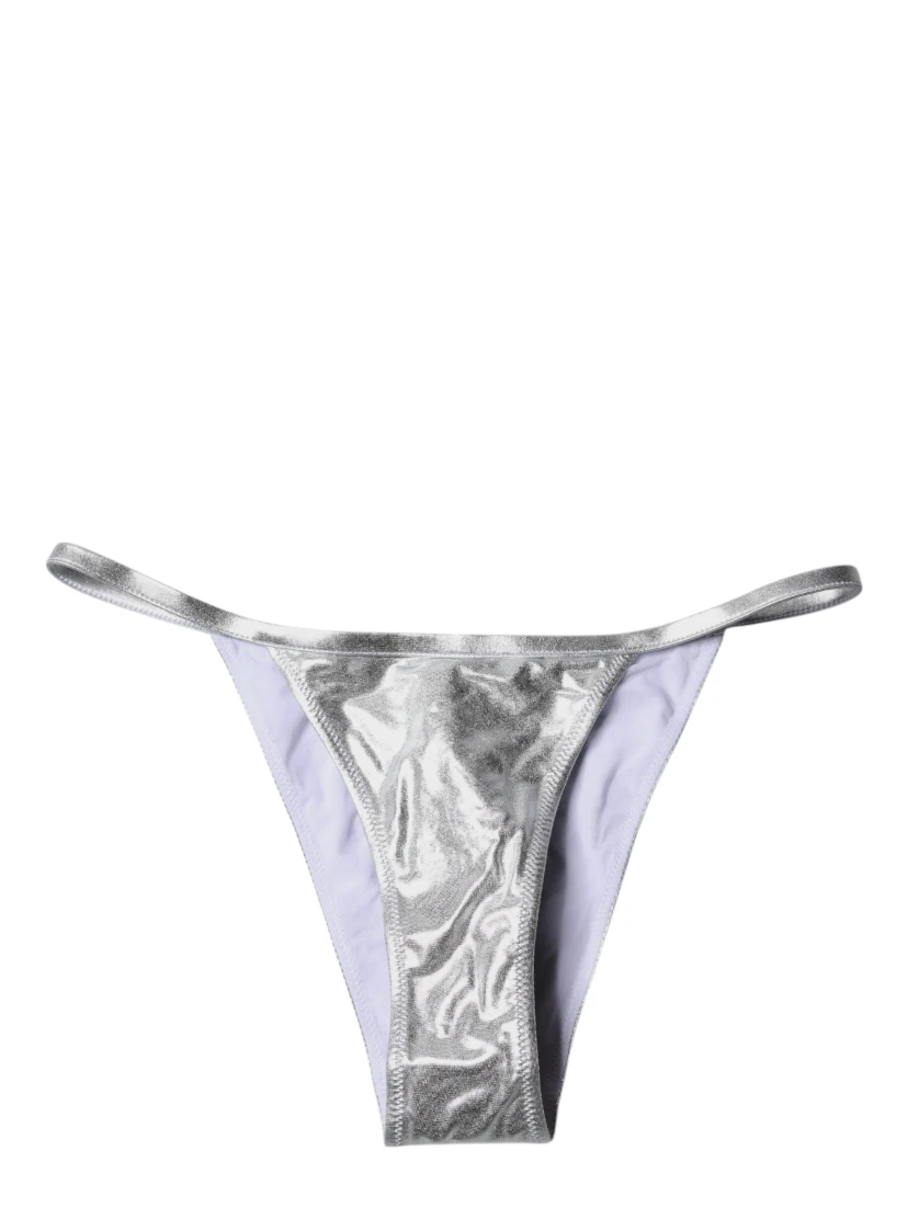 Silver Polyester Beachwear Bikini Bottom Swimwear