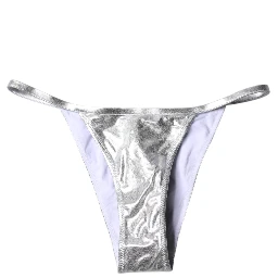 Silver Polyester Beachwear Bikini Bottom Swimwear