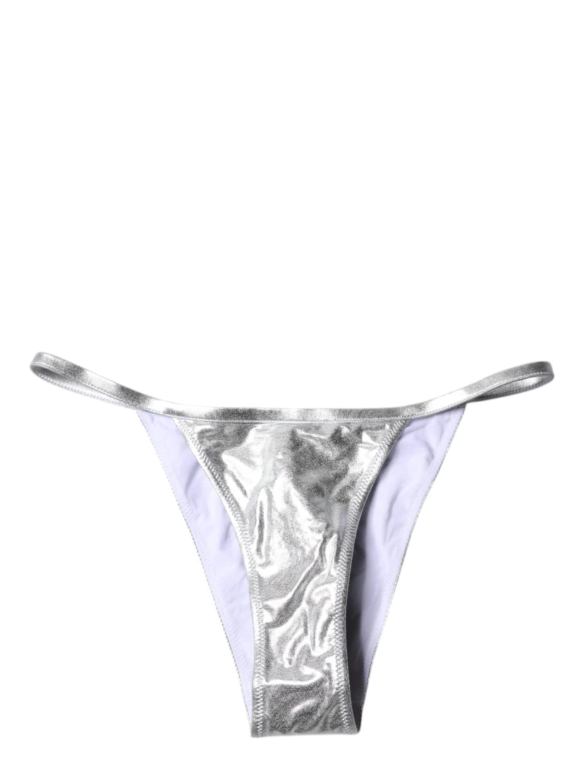 Silver Polyester Beachwear Bikini Bottom Swimwear