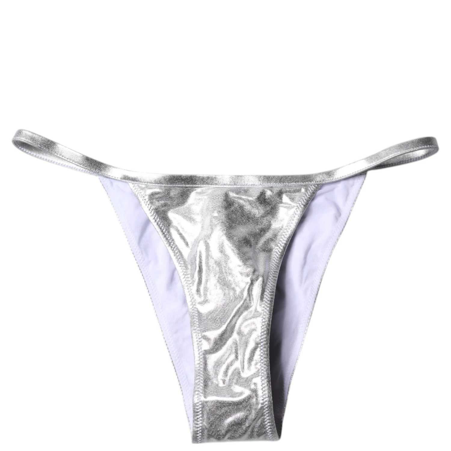 Silver Polyester Beachwear Bikini Bottom Swimwear