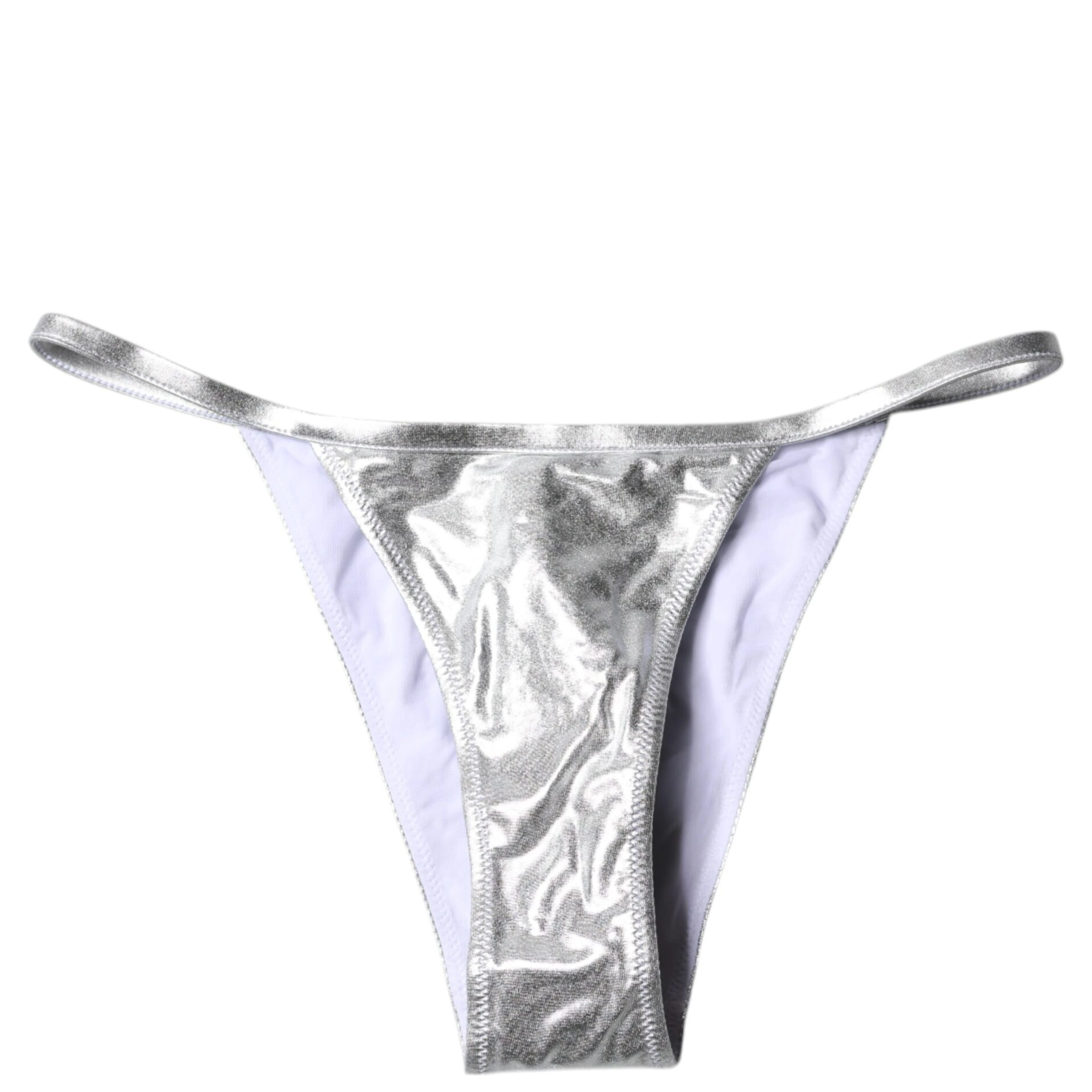 Silver Polyester Beachwear Bikini Bottom Swimwear