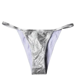Silver Polyester Beachwear Bikini Bottom Swimwear