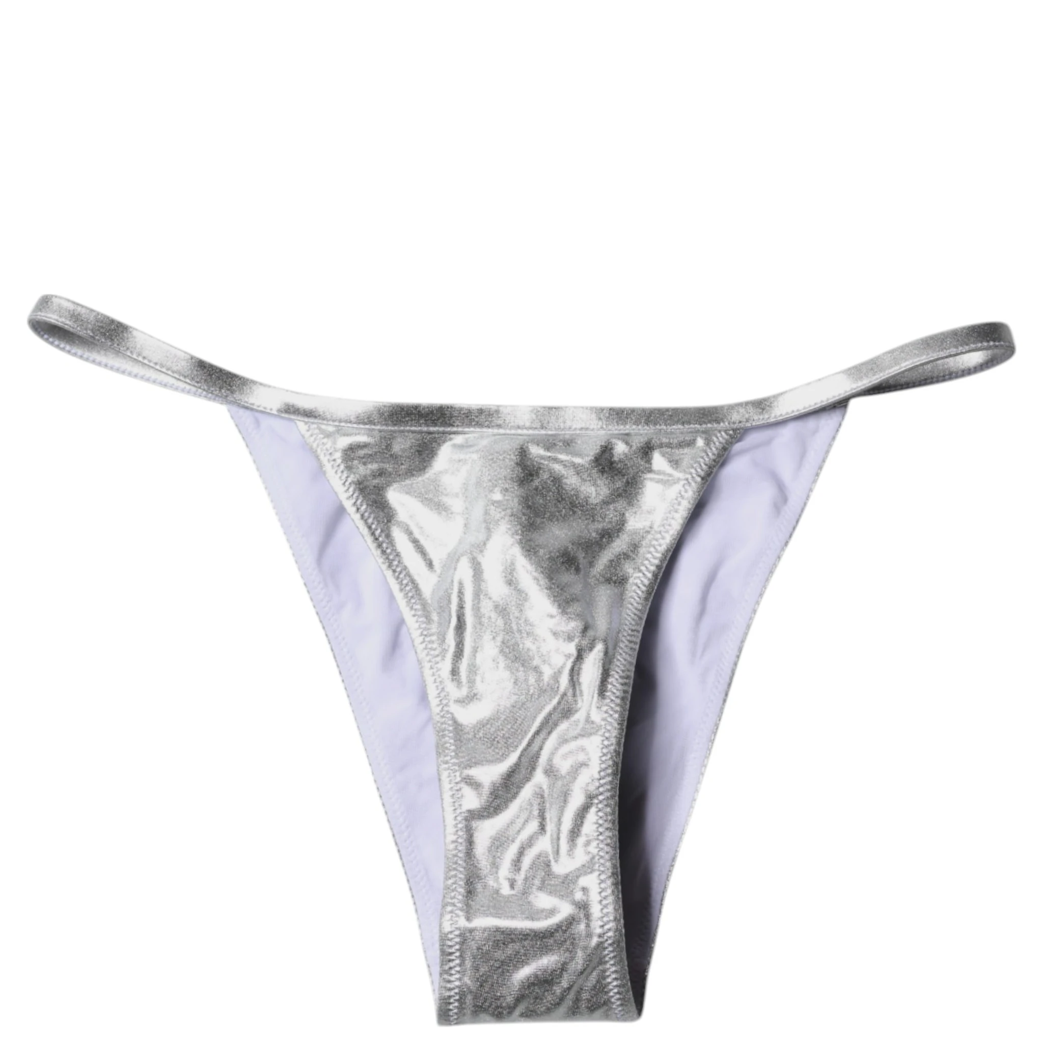 Silver Polyester Beachwear Bikini Bottom Swimwear